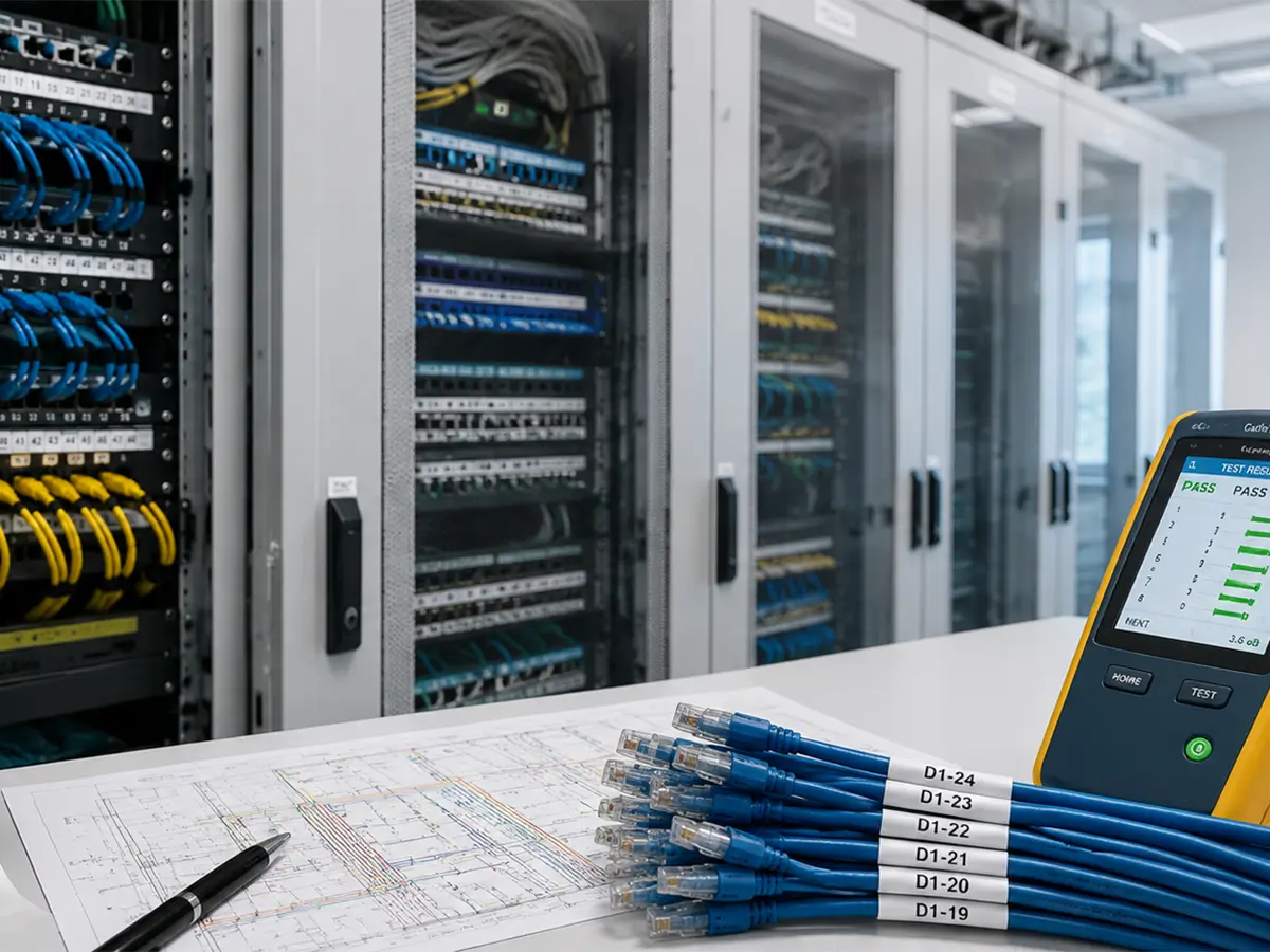 Technické skrine, označenie a meranie kabeláže